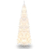 7ft White Pre-Lit Pencil Christmas Tree Hinged Slim Artificial Tree with 800 Branch Tips 300 Lights 8 Lighting Modes