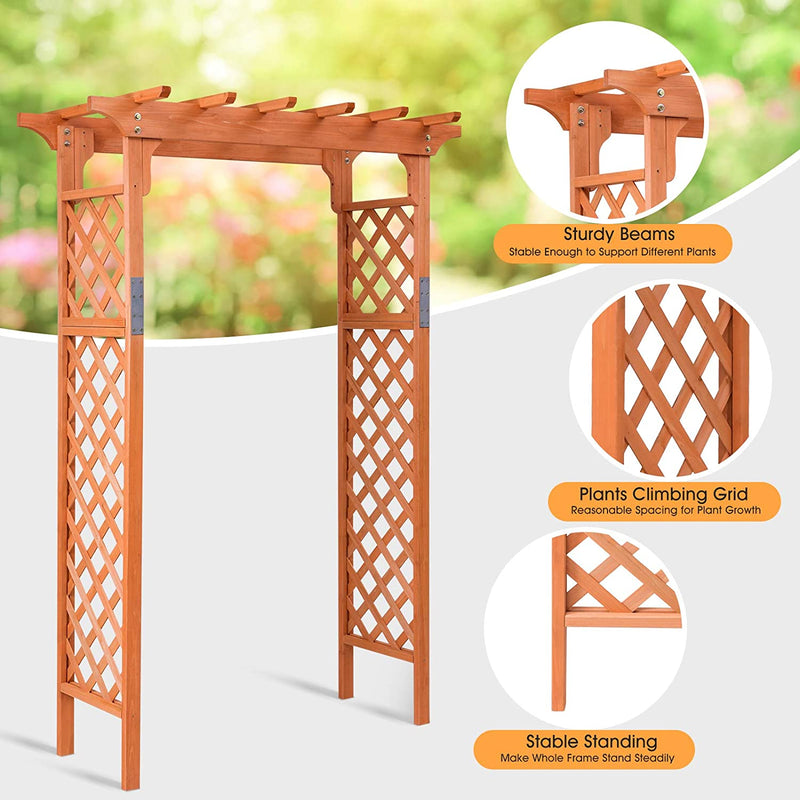 7ft Wood Garden Arbor Trellis Pergola Arch Outdoor Wedding Arbor for Climbing Plants