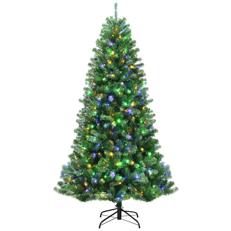 7ft Pre Lit Hinged Christmas Tree Remote Control Xmas Tree with 9 Lighting Modes & 500 Color-Changing LED Lights for Holiday Decor