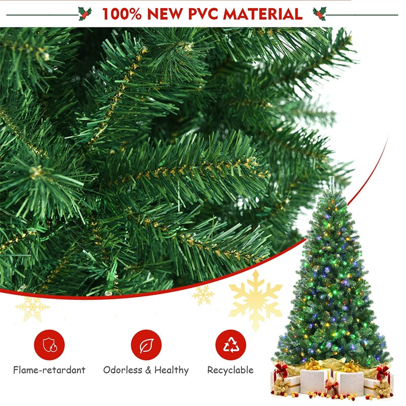 7ft Pre Lit Hinged Christmas Tree Remote Control Xmas Tree with 9 Lighting Modes & 500 Color-Changing LED Lights for Holiday Decor