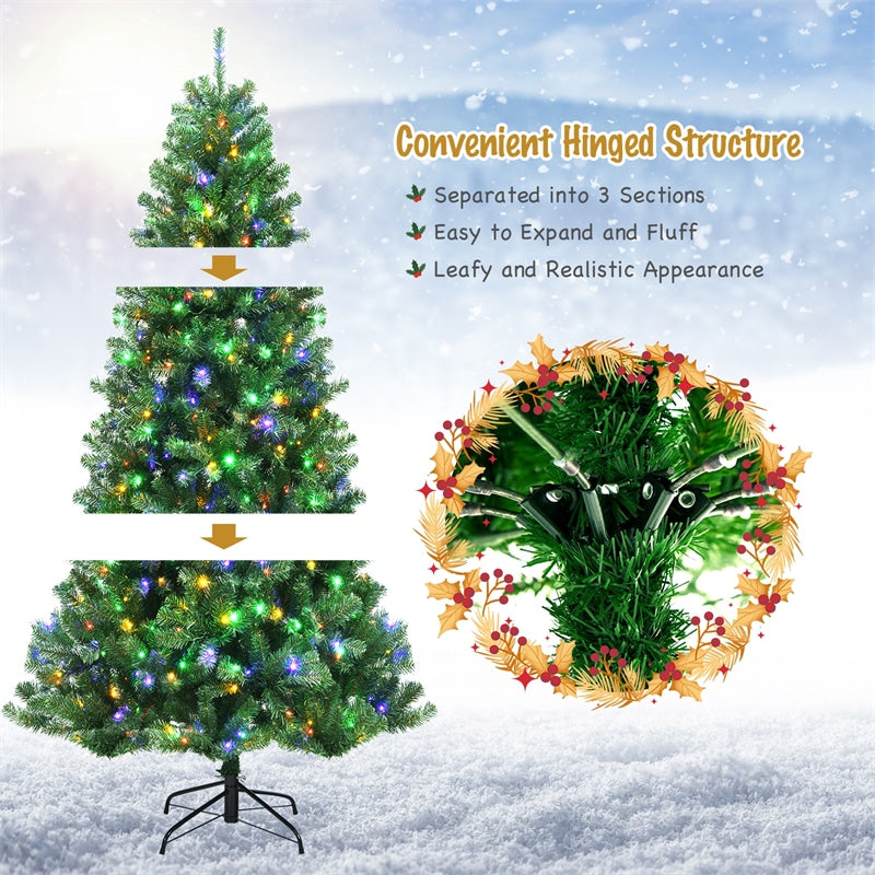 7ft Pre Lit Hinged Christmas Tree Remote Control Xmas Tree with 9 Lighting Modes & 500 Color-Changing LED Lights for Holiday Decor