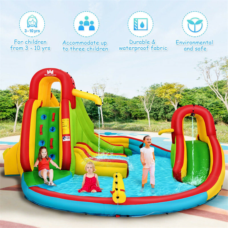 Kids Inflatable Water Slide Park with Climbing Wall, Water Cannon & Splash Pool for Outdoor Backyard Party Fun