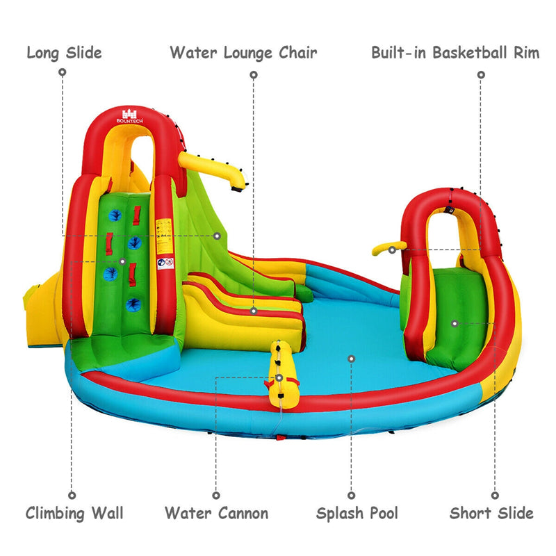 Kids Inflatable Water Slide Park with Climbing Wall, Water Cannon & Splash Pool for Outdoor Backyard Party Fun