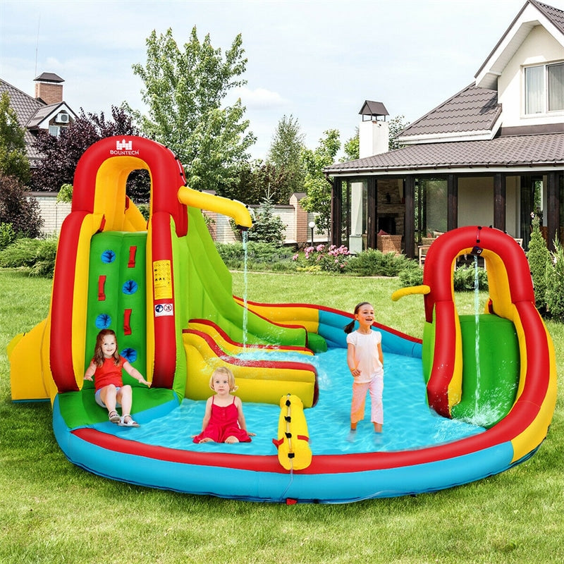 Kids Inflatable Water Slide Park with Climbing Wall, Water Cannon & Splash Pool for Outdoor Backyard Party Fun