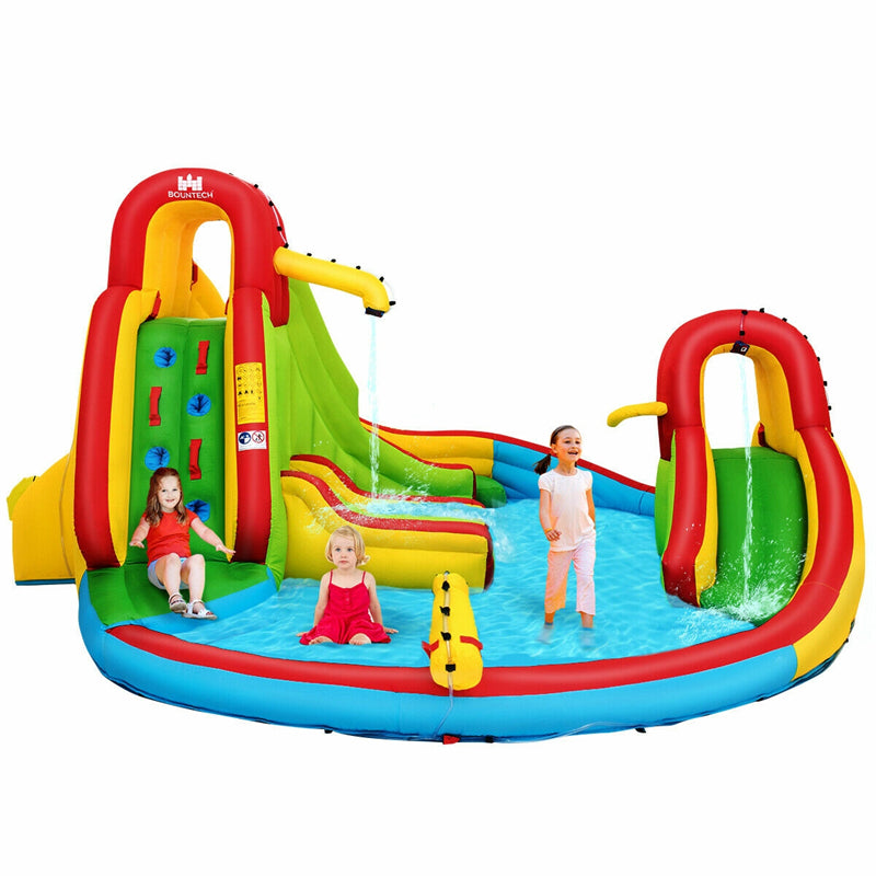 Kids Inflatable Water Slide Park with Climbing Wall, Water Cannon & Splash Pool for Outdoor Backyard Party Fun