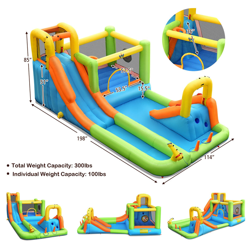 8 in 1 Inflatable Water Slide Mega Bounce House Waterslide Park with Long Slide & Large Splash Pool for Kids Outdoor Indoor Fun