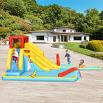 7 in 1 Kids Inflatable Water Slide Double Long Slide Bounce House Mega Waterslide Park with 735W Air Blower & Plash Pool for Backyard Party Fun