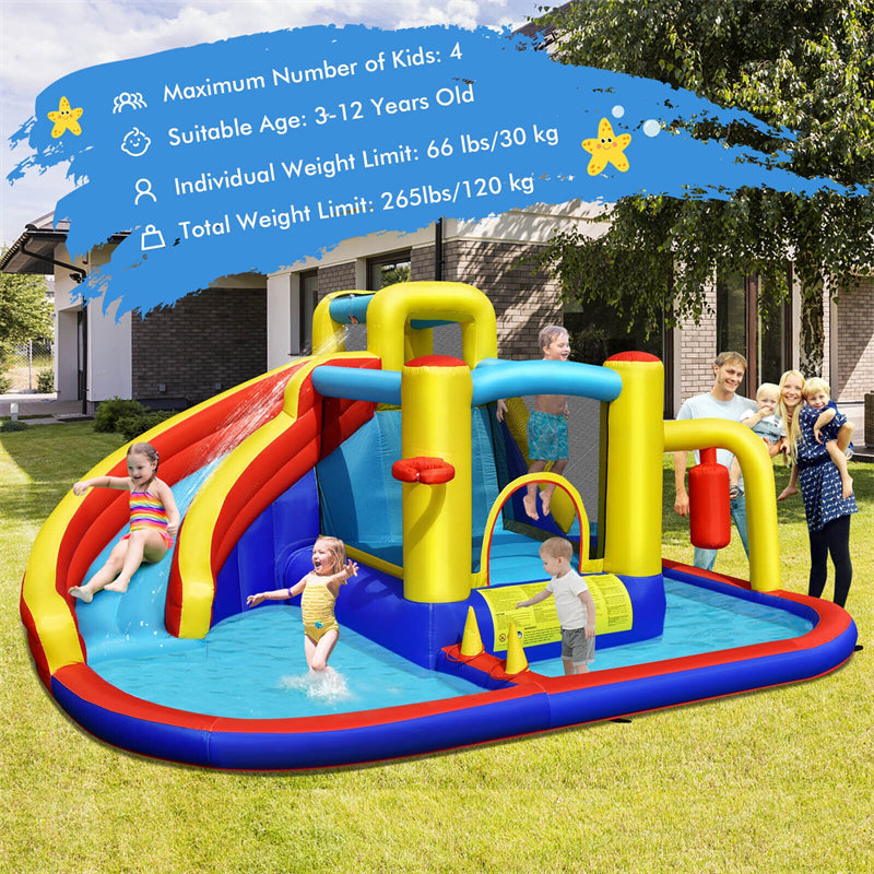 7 in 1 Giant Inflatable Pool Water Slide Kids Bounce House Jumping Castle Combo with 735W Blower