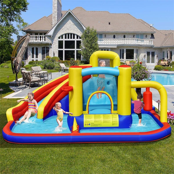 7 in 1 Giant Inflatable Pool Water Slide Kids Bounce House Jumping Castle Combo with 735W Blower