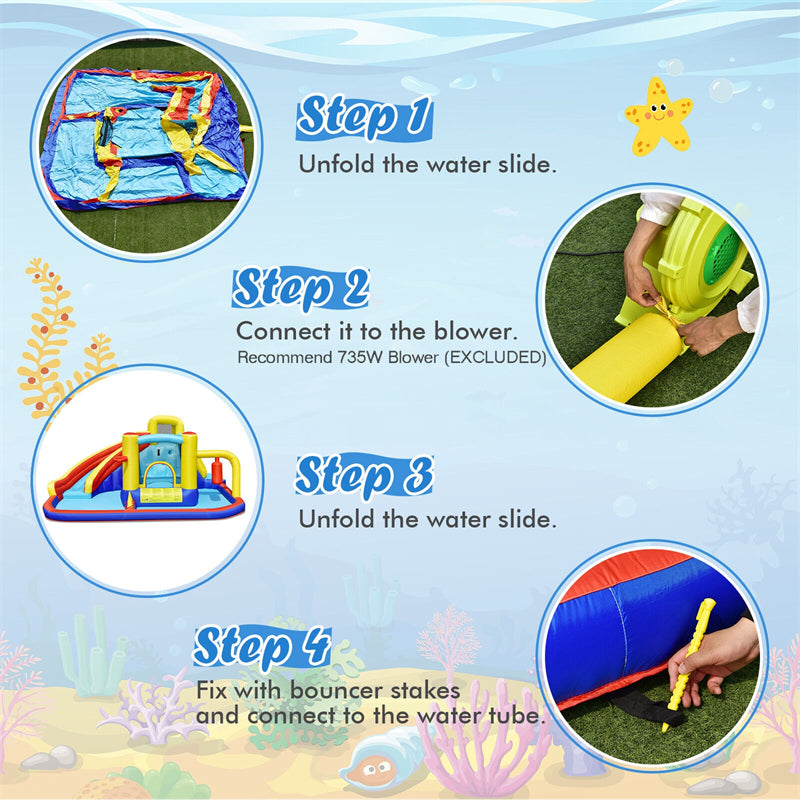 7 in 1 Kids Giant Inflatable Pool Water Slide Bounce House Jumping Castle Combo without Blower