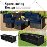 8 Piece Patio Rattan Furniture Set Outdoor Wicker Sectional Sofa Set with Storage Box, Tempered Glass Table, Ottomans & Waterproof Cover