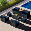 8 Piece Patio Rattan Furniture Set Outdoor Wicker Sectional Sofa Set with Storage Box, Tempered Glass Table, Ottomans & Waterproof Cover