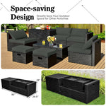 8 Piece Patio Rattan Furniture Set Outdoor Wicker Sectional Sofa Set with Storage Box, Tempered Glass Table, Ottomans & Waterproof Cover