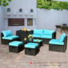 8 Piece Patio Rattan Furniture Set Outdoor Wicker Sectional Sofa Set with Storage Box, Tempered Glass Table, Ottomans & Waterproof Cover