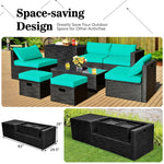 8 Piece Patio Rattan Furniture Set Outdoor Wicker Sectional Sofa Set with Storage Box, Tempered Glass Table, Ottomans & Waterproof Cover