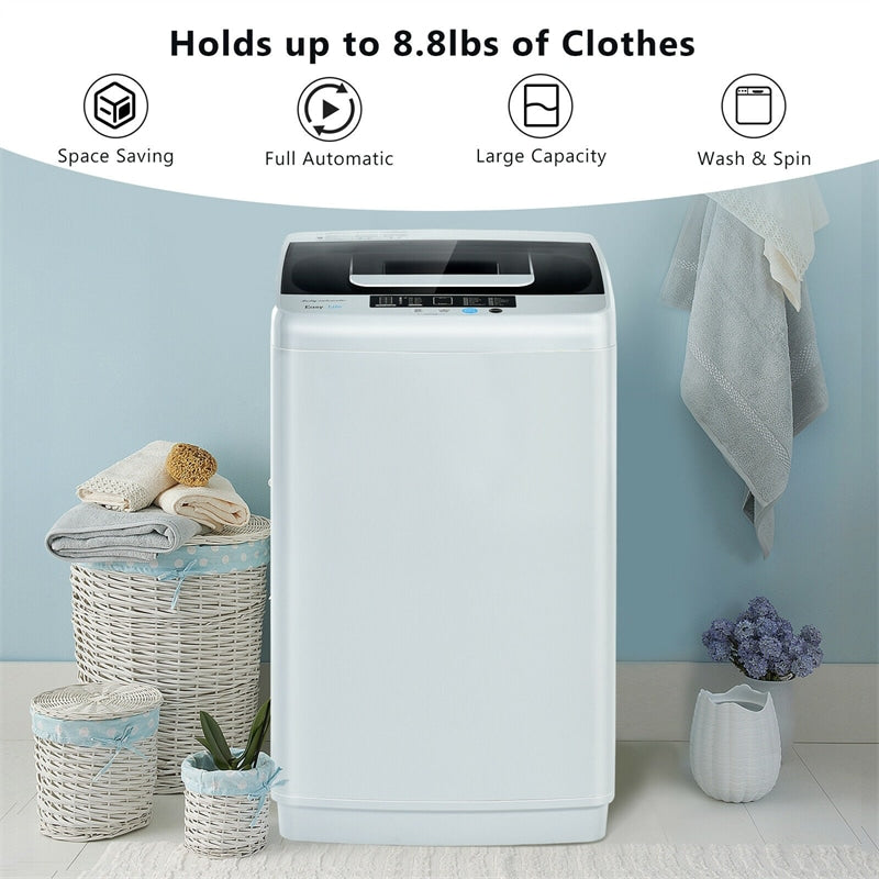 Fully Automatic Washing Machine 2-in-1 Portable Laundry Washer Spin Dryer Combo 8.8 lbs Capacity with Drain Pump