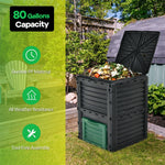 80 Gallon Outdoor Compost Bin Garden Fertilizer Barrel Grass Food Trash Composter Barrel with Top Flip Latch-on Lid & Bottom Exit Door