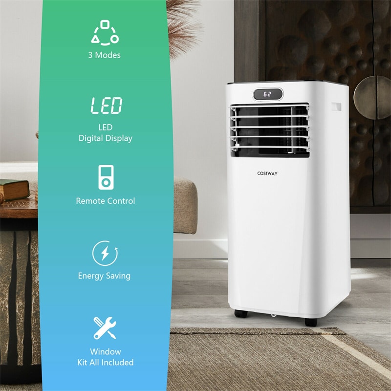 8000 BTU ASHRAE Portable Air Conditioner Cools 230 Sq. ft. 3-in-1 Air Cooler with Drying, Fan, Sleep Mode & Remote Control for Home Office