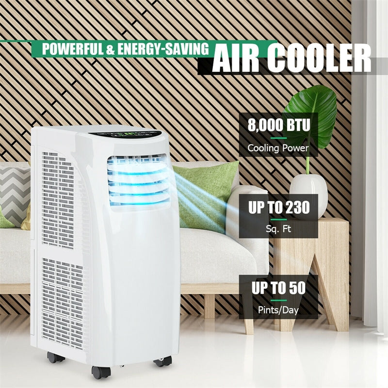 8000 BTU Portable Air Conditioner with Sleep Mode Dehumidifier Function Remote Control