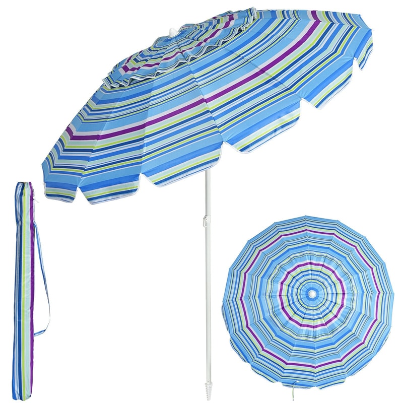 8 FT Portable Beach Umbrella Outdoor Tilt Market Umbrella with Sand Anchor & Carry Bag