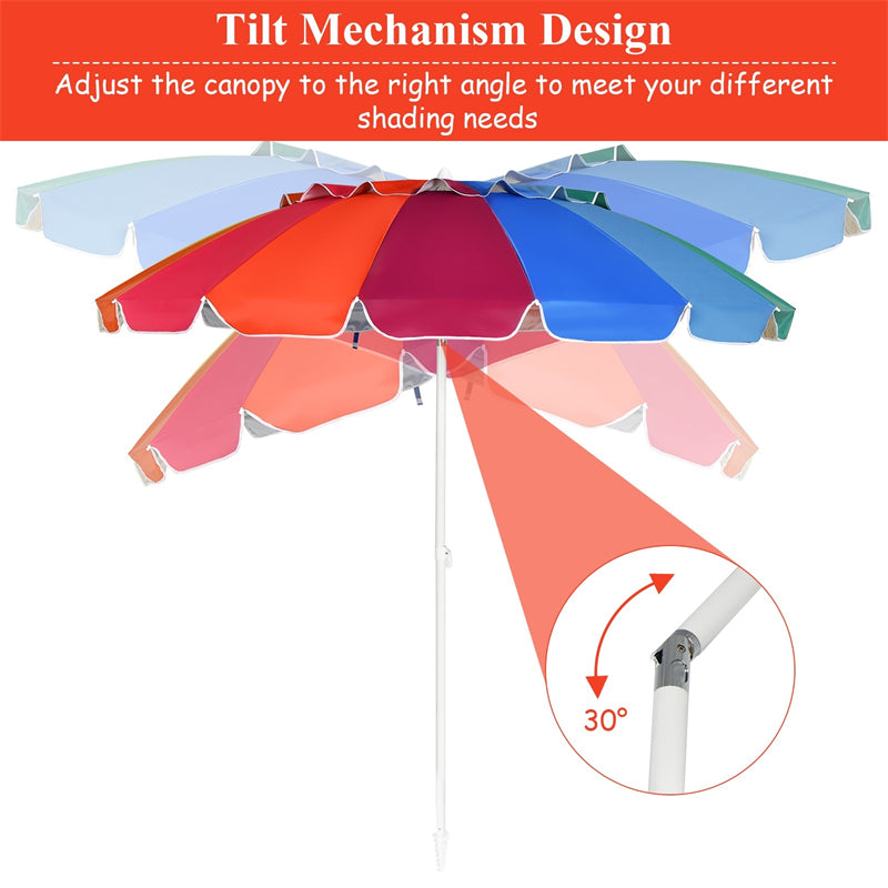 8 FT Portable Beach Umbrella Outdoor Tilt Market Umbrella with Sand Anchor & Carry Bag