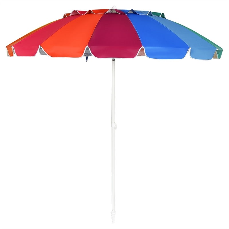 8 FT Portable Beach Umbrella Outdoor Tilt Market Umbrella with Sand Anchor & Carry Bag