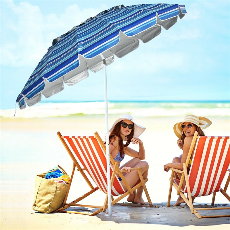 8 FT Portable Beach Umbrella Outdoor Tilt Market Umbrella with Sand Anchor & Carry Bag