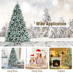 8FT Pre-Lit Snow Flocked Christmas Tree with 650 LED Lights, 1502 Branch Tips & Metal Stand, Full Hinged Artificial Xmas Tree for Holiday Home Decor