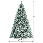 8FT Pre-Lit Snow Flocked Christmas Tree with 650 LED Lights, 1502 Branch Tips & Metal Stand, Full Hinged Artificial Xmas Tree for Holiday Home Decor