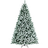 8FT Pre-lit Snow Flocked Christmas Tree Hinged Artificial Full Xmas Tree 1502 Branch Tips with 650 LED Lights & Metal Stand