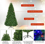 8FT Pre-Lit Artificial Christmas Tree with 750 Multicolor LED Lights, 2128 PVC Branches & Folding Metal Stand, Hinged Xmas Tree for Holiday Decor