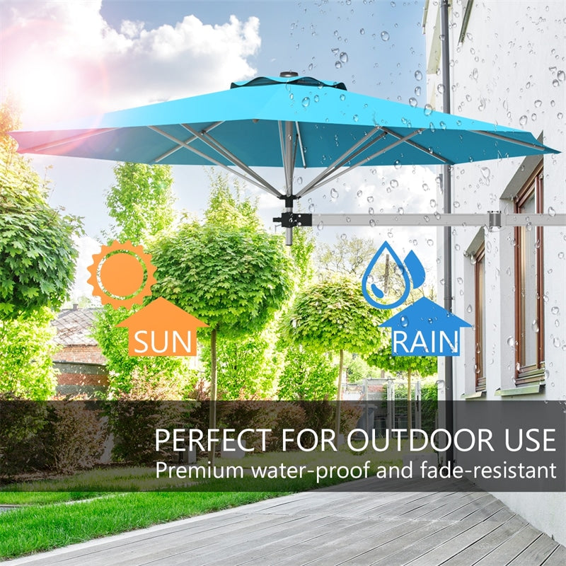 8 FT Wall Mounted Patio Umbrella Tilting Outdoor Umbrella Sunshade Umbrella with Adjustable Pole & Wind Vent