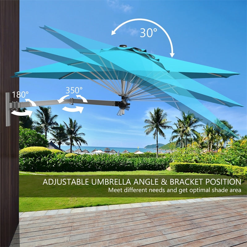 8 FT Wall Mounted Patio Umbrella Tilting Outdoor Umbrella Sunshade Umbrella with Adjustable Pole & Wind Vent