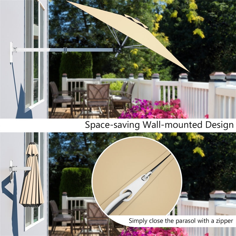 8 FT Wall Mounted Patio Umbrella Tilting Outdoor Umbrella Sunshade Umbrella with Adjustable Pole & Wind Vent