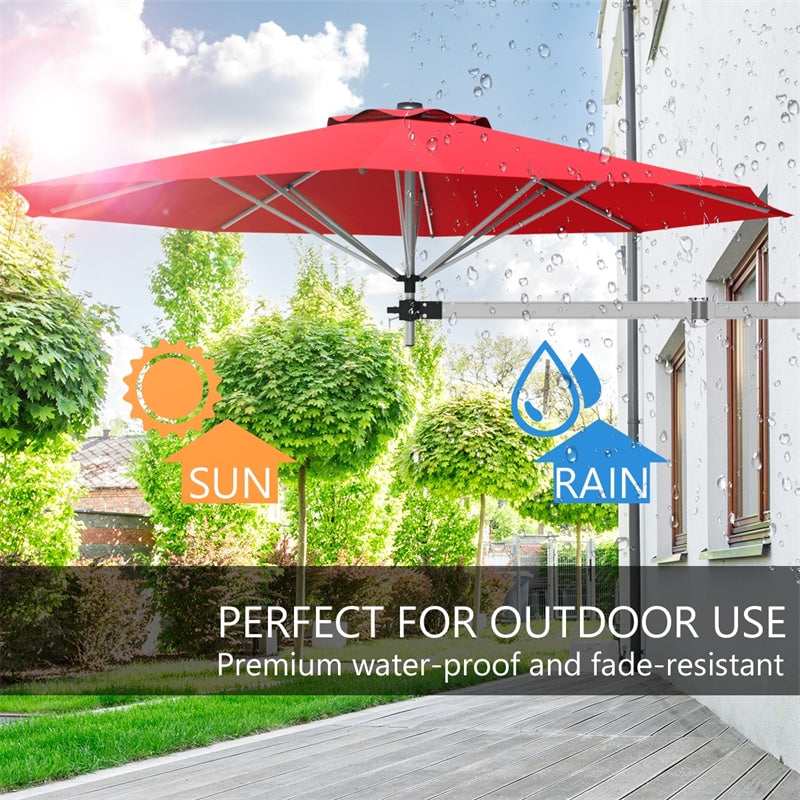 8 FT Wall Mounted Patio Umbrella Tilting Outdoor Umbrella Sunshade Umbrella with Adjustable Pole & Wind Vent