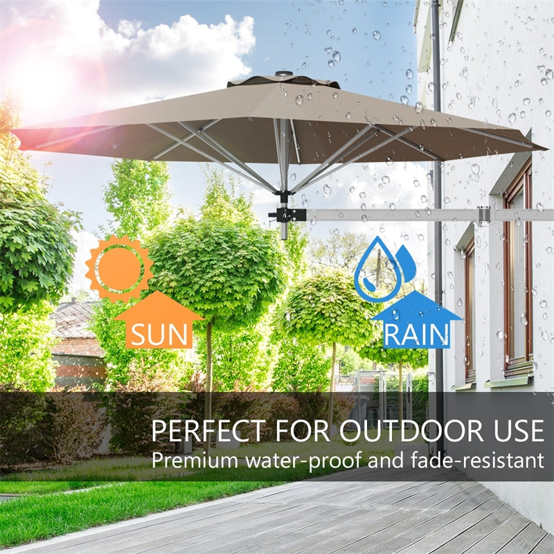 8 FT Wall Mounted Patio Umbrella Tilting Outdoor Umbrella Sunshade Umbrella with Adjustable Pole & Wind Vent