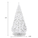 8FT White Snow Flocked Christmas Tree with 1138 PVC Branch Tips, Metal Stand, Artificial Hinged Pine Xmas Tree for Holiday Festive Celebration