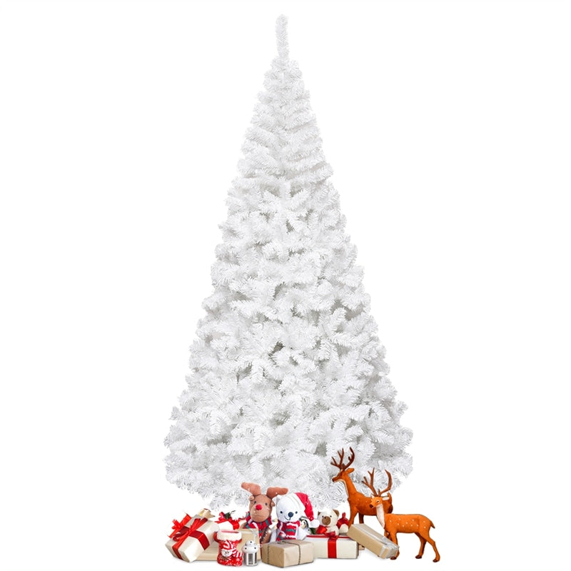 8FT White Snow Flocked Christmas Tree with 1138 PVC Branch Tips, Metal Stand, Artificial Hinged Pine Xmas Tree for Holiday Festive Celebration