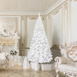 8FT White Snow Flocked Christmas Tree with 1138 PVC Branch Tips, Metal Stand, Artificial Hinged Pine Xmas Tree for Holiday Festive Celebration