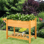 Wood Raised Garden Bed 8 Grids Elevated Planter Box with Folding Side Work Table & Large Storage Shelf for Outdoor Patio Garden Backyard