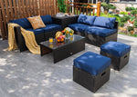 8PCS Patio Furniture Set Outdoor Space Saving PE Rattan Sectional Sofa Wicker Conversation Set w/ Storage Box, Glass Table, Waterproof Cover