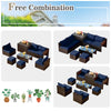 8PCS Patio Furniture Set Outdoor Space Saving PE Rattan Sectional Sofa Wicker Conversation Set w/ Storage Box, Glass Table, Waterproof Cover