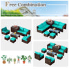 8PCS Patio Furniture Set Outdoor Space Saving PE Rattan Sectional Sofa Wicker Conversation Set w/ Storage Box, Glass Table, Waterproof Cover