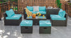 8PCS Patio Furniture Set Outdoor Space Saving PE Rattan Sectional Sofa Wicker Conversation Set w/ Storage Box, Glass Table, Waterproof Cover