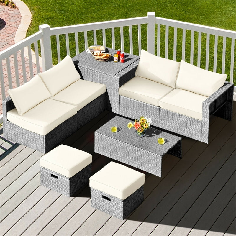 8-Piece Patio Wicker Furniture Set Outdoor Rattan Conversation Set with Storage Box