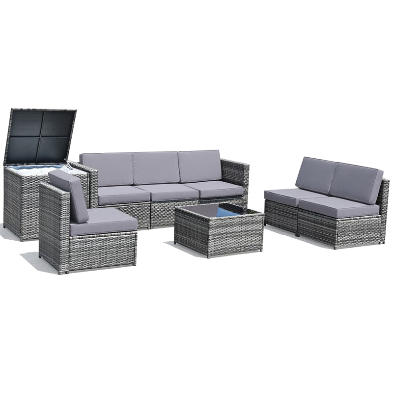 8 Pieces Rattan Patio Sectional Wicker Outdoor Sofa Furniture Set with Storage Table & Waterproof Cover