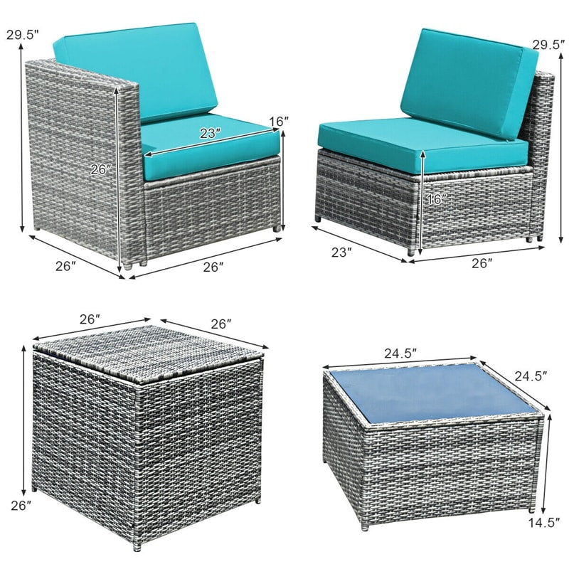 8 Pieces Rattan Patio Sectional Wicker Outdoor Sofa Furniture Set with Storage Table & Waterproof Cover