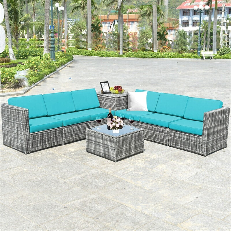 8 Pieces Rattan Patio Sectional Wicker Outdoor Sofa Furniture Set with Storage Table & Waterproof Cover