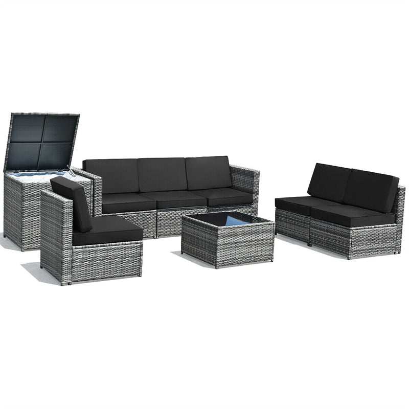 8 Pieces Rattan Patio Sectional Wicker Outdoor Sofa Furniture Set with Storage Table & Waterproof Cover