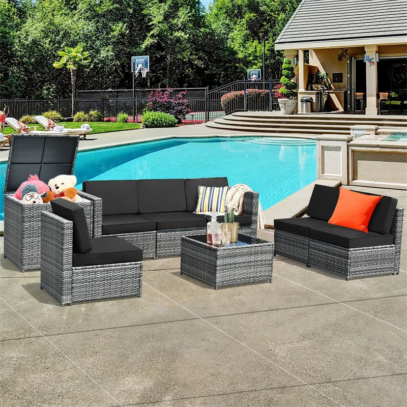 8 Pieces Rattan Patio Sectional Wicker Outdoor Sofa Furniture Set with Storage Table & Waterproof Cover